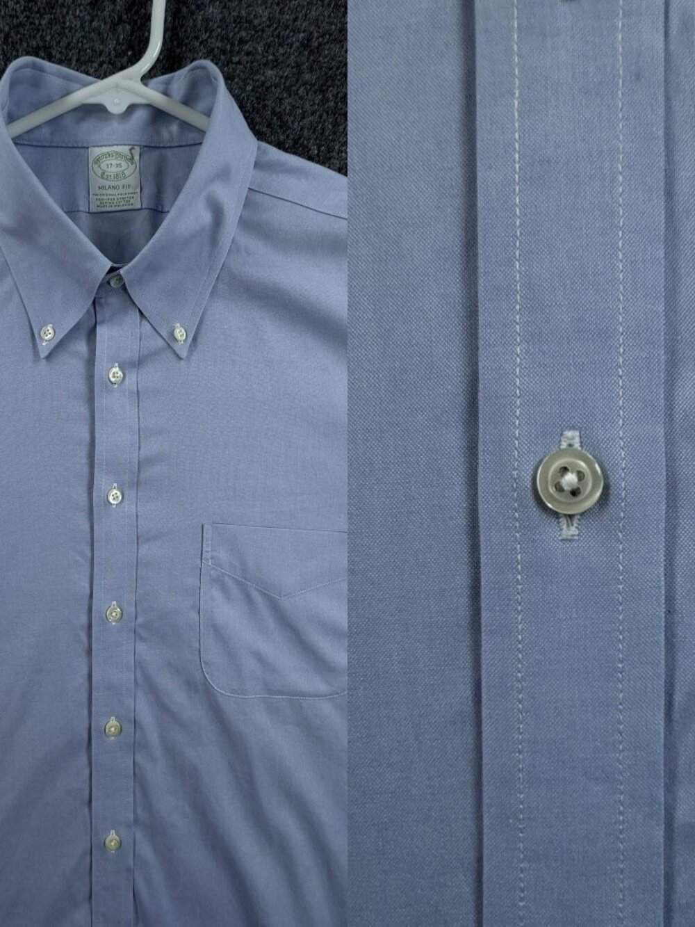 Brooks Brothers 17 35 Supima Button-Down Non-Iron Blue Milano Solid Men Shirt